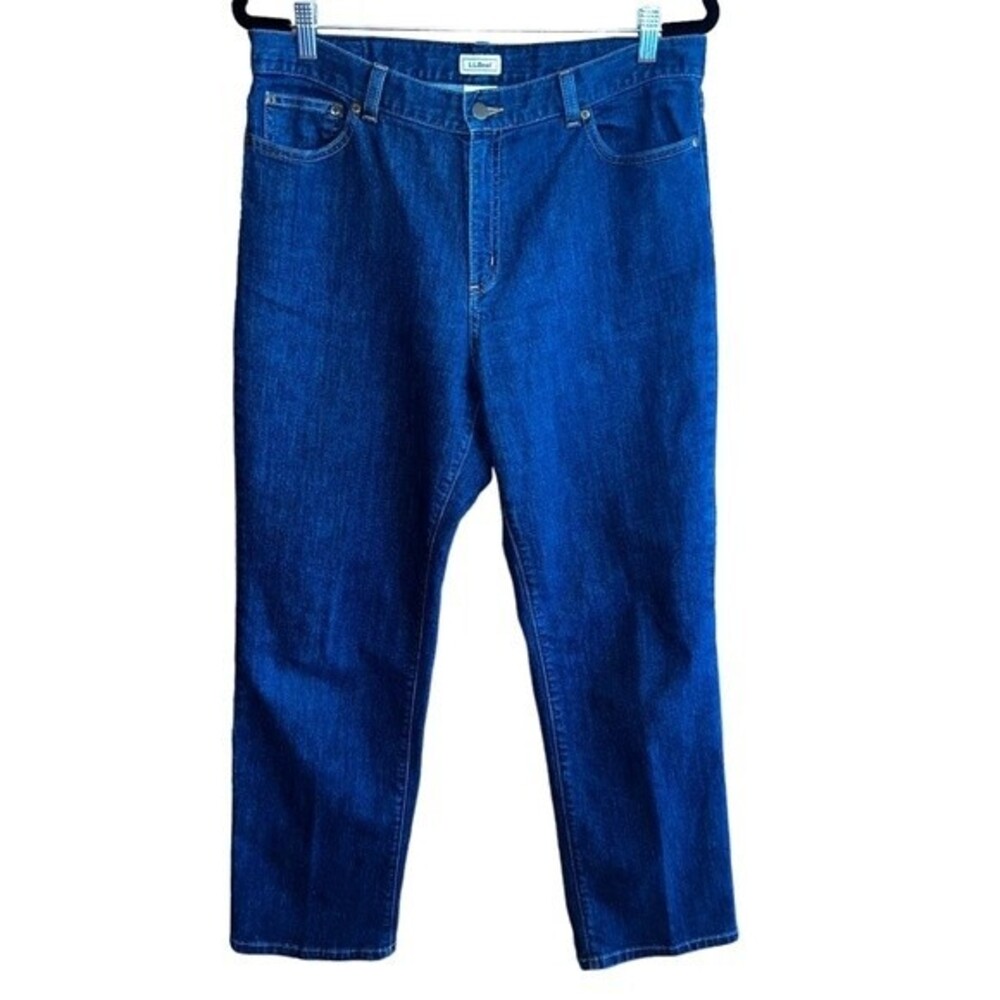 L.L. Bean Womens High Rise Straight Leg Jeans‎ Size 14 Dark Wash